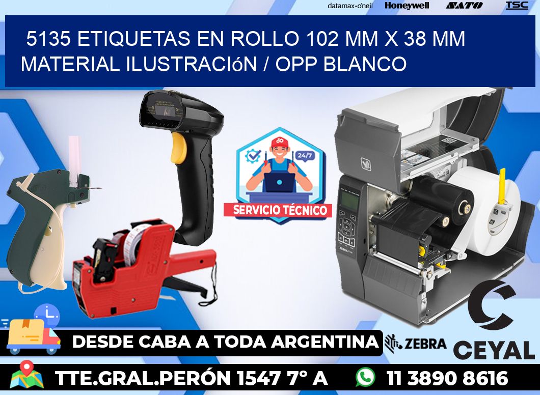 5135 Etiquetas en rollo 102 mm x 38 mm material Ilustración / OPP Blanco