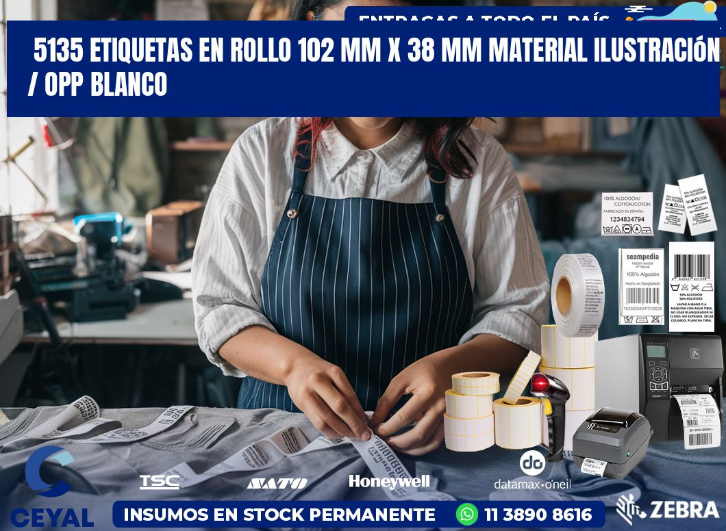 5135 Etiquetas en rollo 102 mm x 38 mm material Ilustración / OPP Blanco