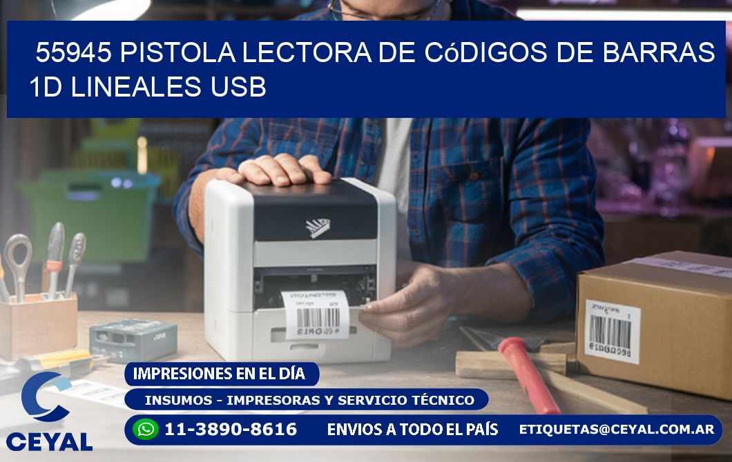 55945 Pistola Lectora De Códigos De Barras 1d Lineales Usb