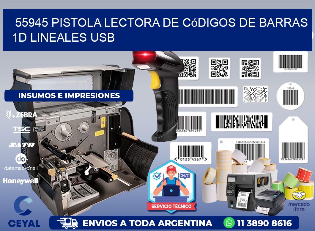 55945 Pistola Lectora De Códigos De Barras 1d Lineales Usb