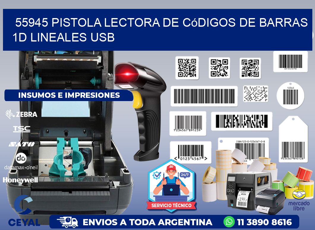 55945 Pistola Lectora De Códigos De Barras 1d Lineales Usb
