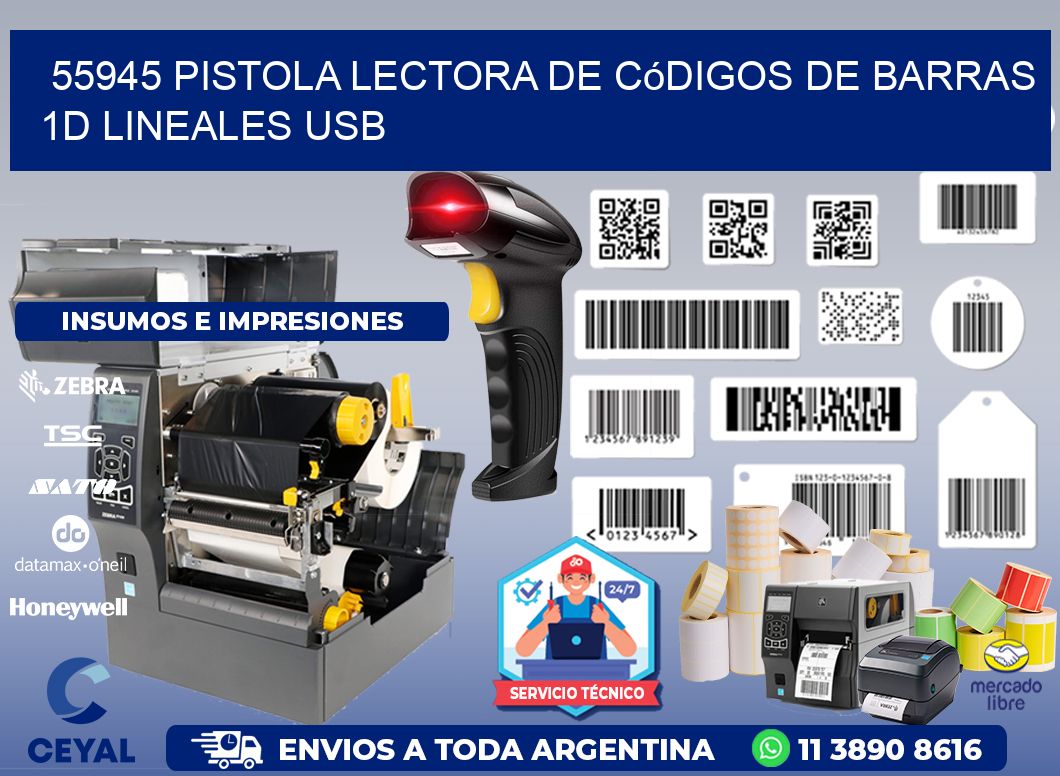 55945 Pistola Lectora De Códigos De Barras 1d Lineales Usb