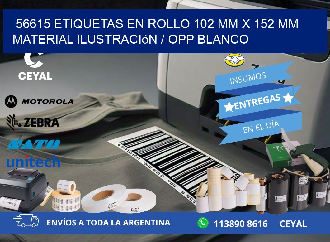 56615 Etiquetas en rollo 102 mm x 152 mm material Ilustración / OPP Blanco