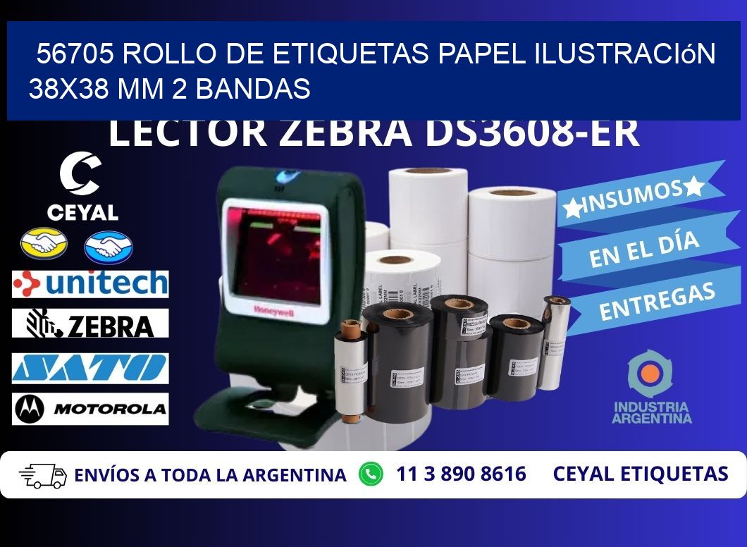 56705 Rollo de Etiquetas Papel Ilustración 38x38 Mm 2 Bandas