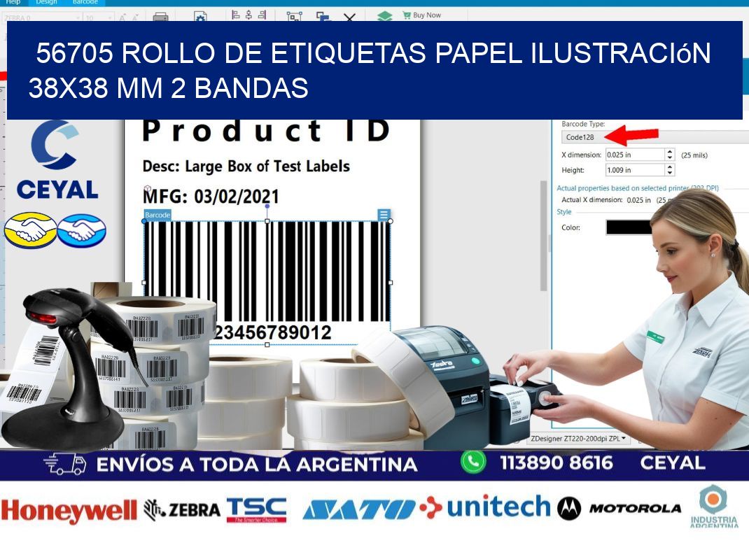 56705 Rollo de Etiquetas Papel Ilustración 38x38 Mm 2 Bandas
