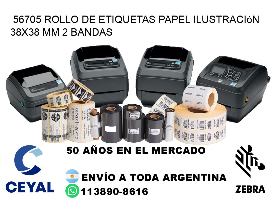 56705 Rollo de Etiquetas Papel Ilustración 38×38 Mm 2 Bandas