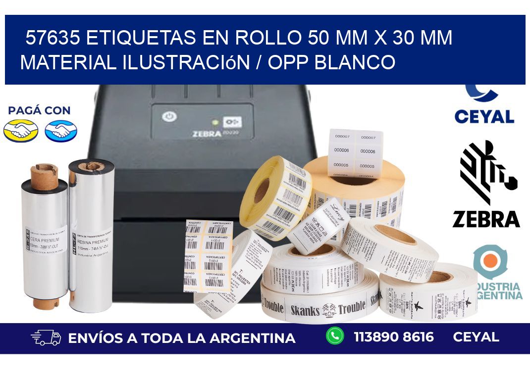 57635 Etiquetas en rollo 50 mm x 30 mm material Ilustración / OPP Blanco