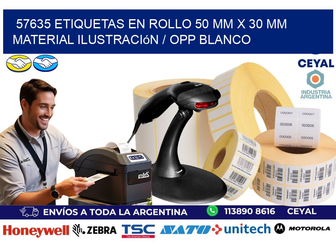 57635 Etiquetas en rollo 50 mm x 30 mm material Ilustración / OPP Blanco