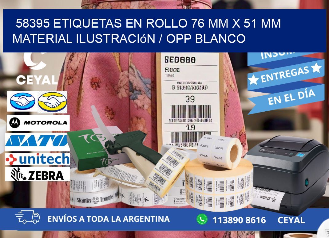 58395 Etiquetas en rollo 76 mm x 51 mm material Ilustración / OPP Blanco