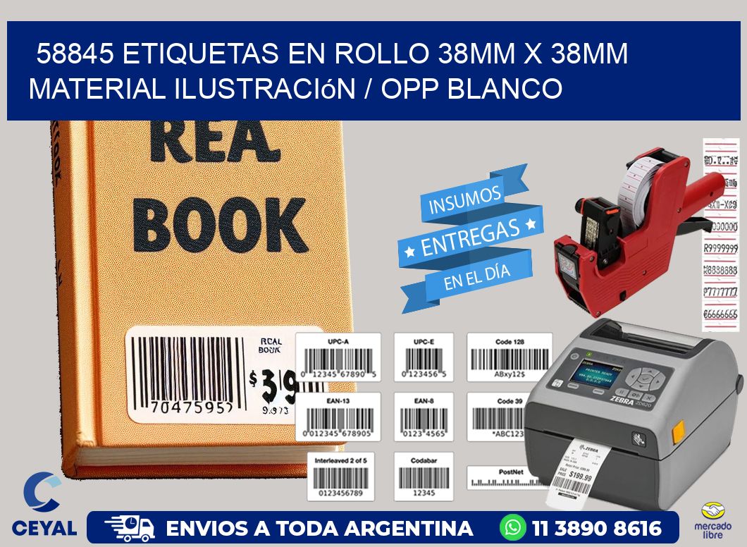 58845 Etiquetas en rollo 38mm x 38mm material Ilustración / OPP Blanco