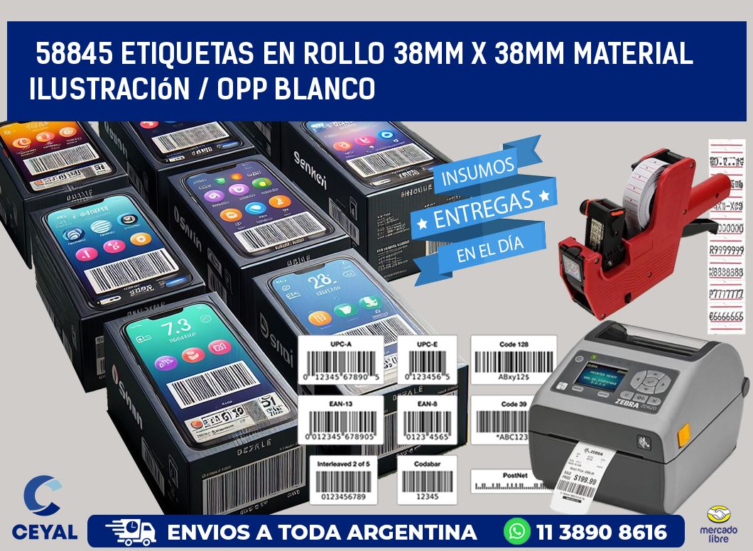 58845 Etiquetas en rollo 38mm x 38mm material Ilustración / OPP Blanco