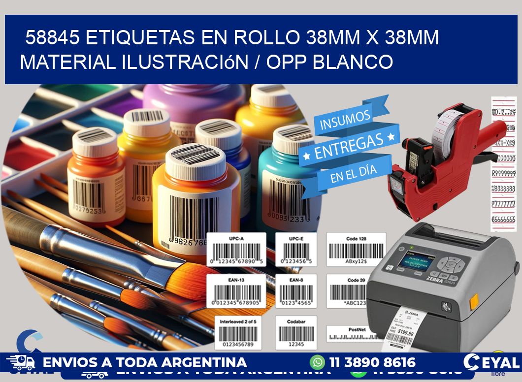 58845 Etiquetas en rollo 38mm x 38mm material Ilustración / OPP Blanco