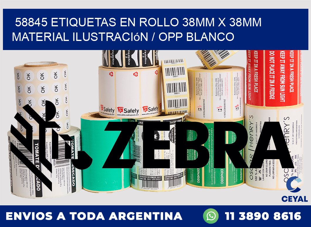 58845 Etiquetas en rollo 38mm x 38mm material Ilustración / OPP Blanco