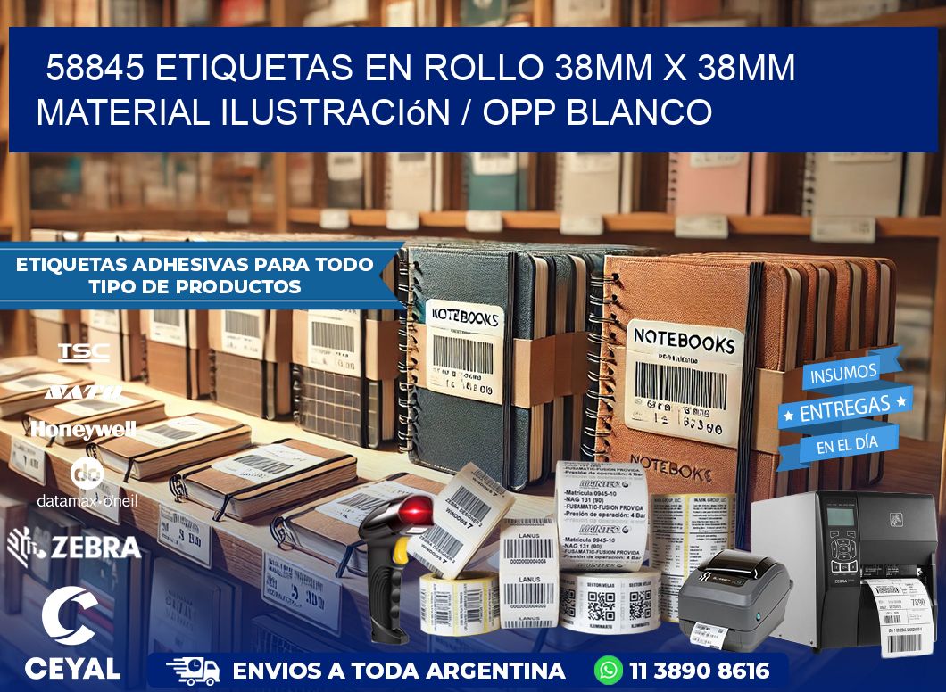 58845 Etiquetas en rollo 38mm x 38mm material Ilustración / OPP Blanco