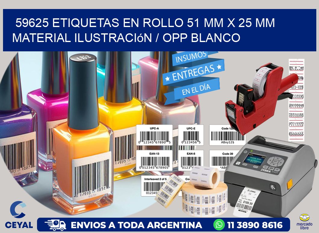 59625 Etiquetas en rollo 51 mm x 25 mm material Ilustración / OPP Blanco
