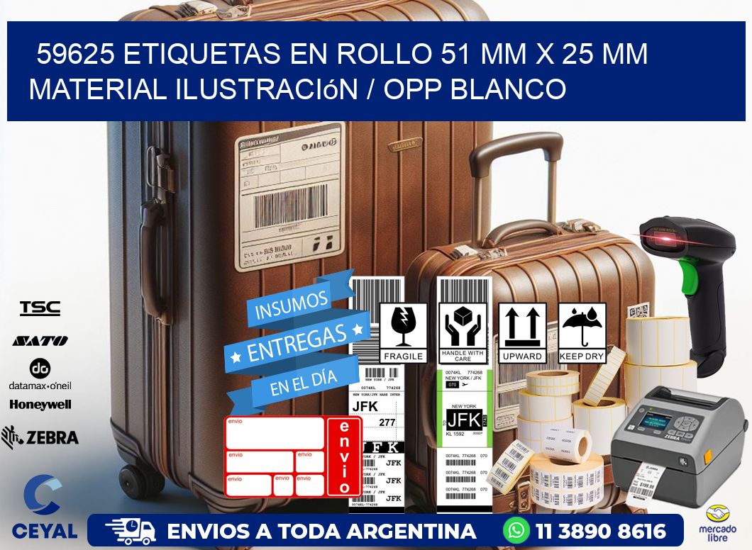 59625 Etiquetas en rollo 51 mm x 25 mm material Ilustración / OPP Blanco