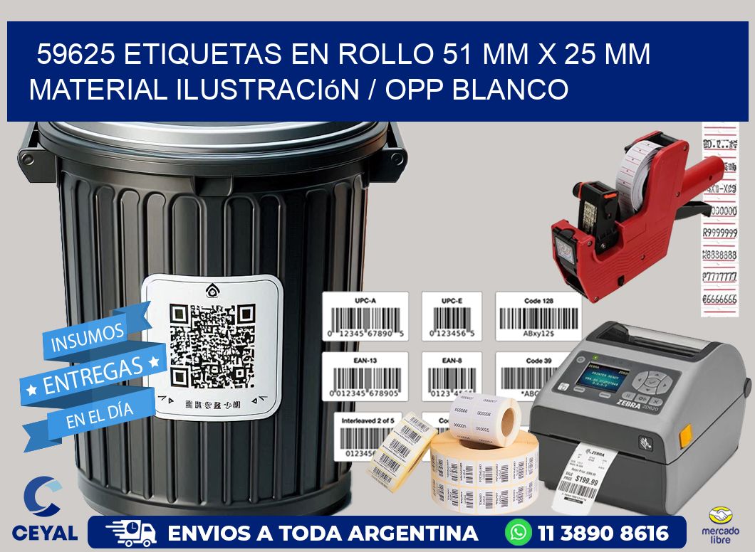 59625 Etiquetas en rollo 51 mm x 25 mm material Ilustración / OPP Blanco