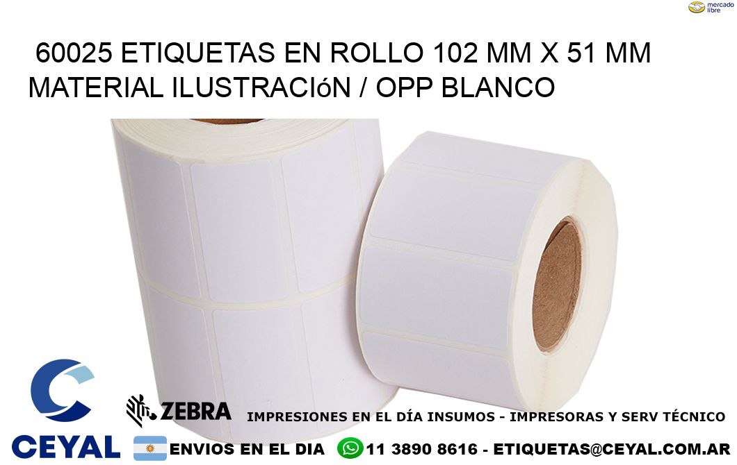 60025 Etiquetas en rollo 102 mm x 51 mm material Ilustración / OPP Blanco