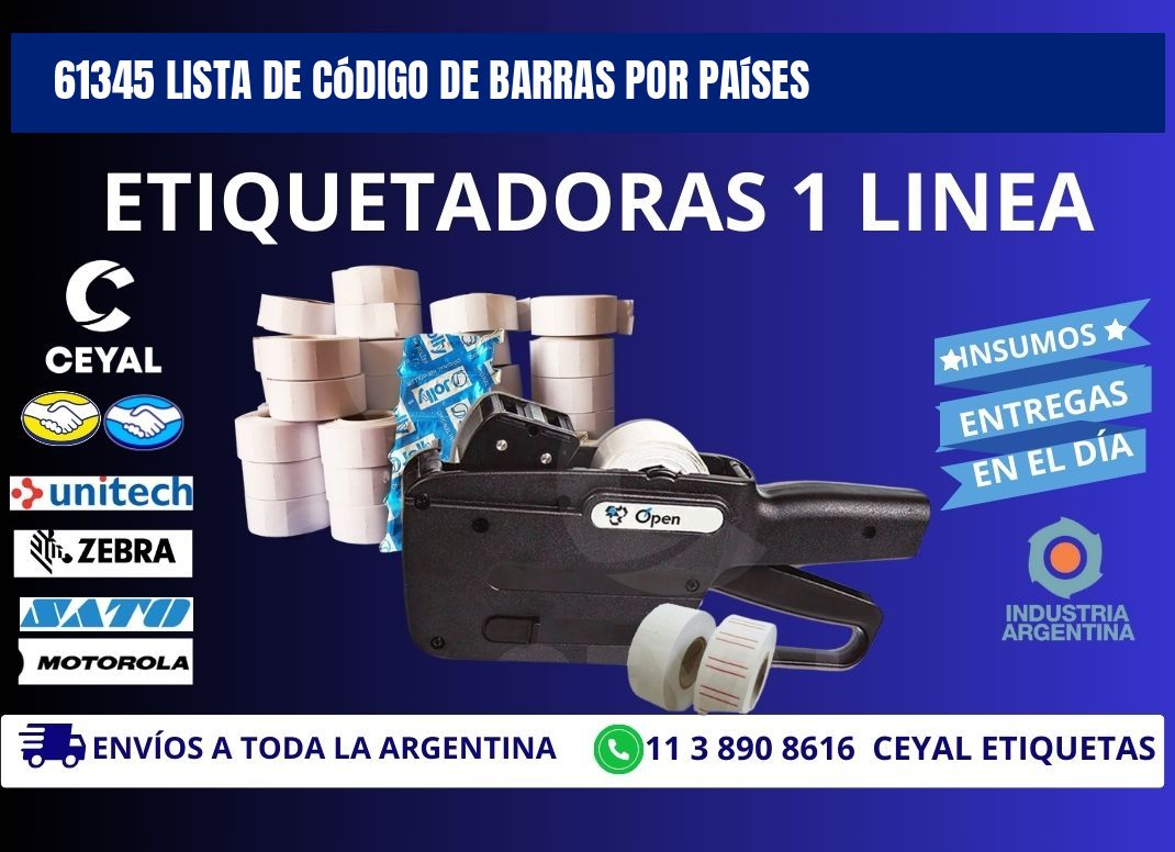 61345 Lista de código de barras por países