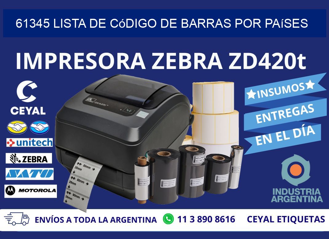 61345 Lista de código de barras por países