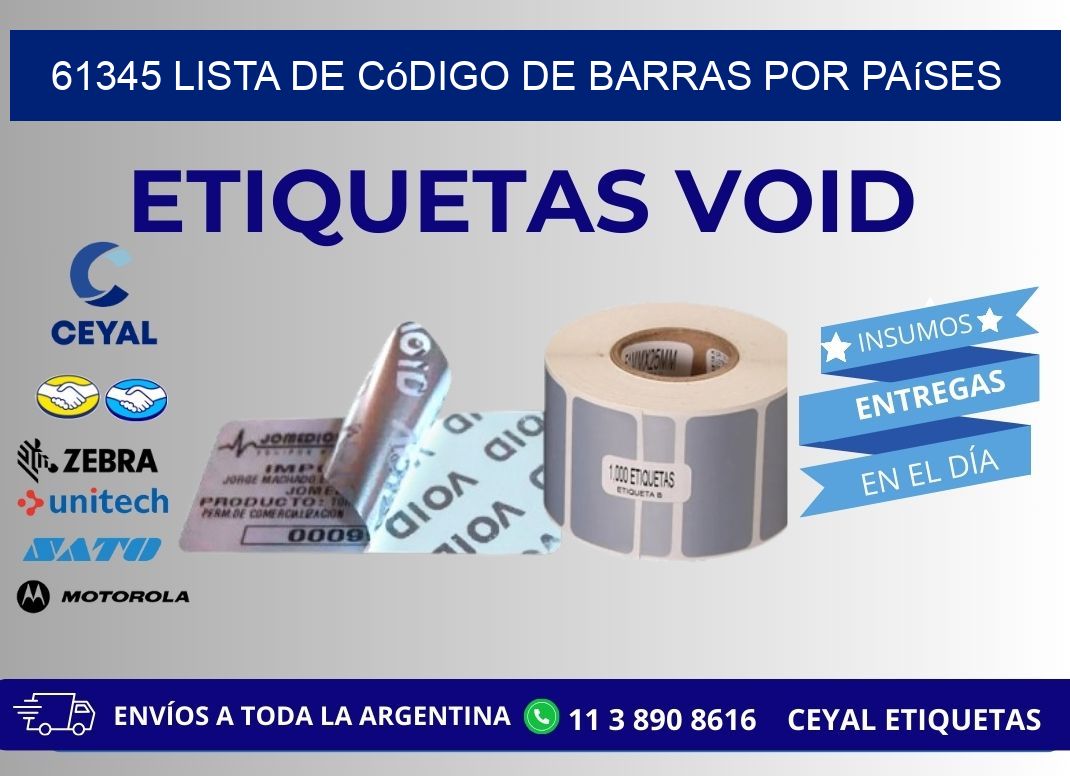 61345 Lista de código de barras por países