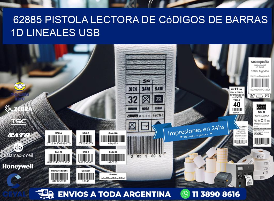 62885 Pistola Lectora De Códigos De Barras 1d Lineales Usb
