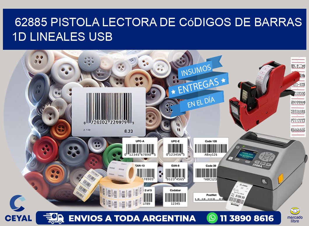 62885 Pistola Lectora De Códigos De Barras 1d Lineales Usb