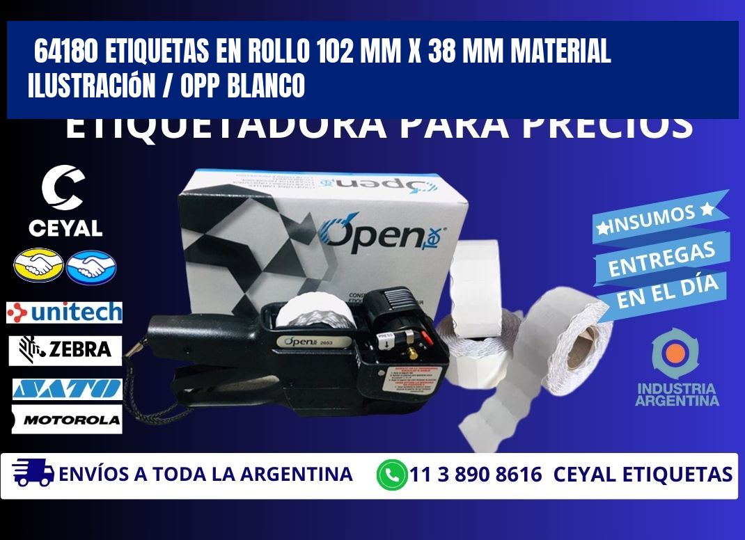 64180 Etiquetas en rollo 102 mm x 38 mm material Ilustración / OPP Blanco