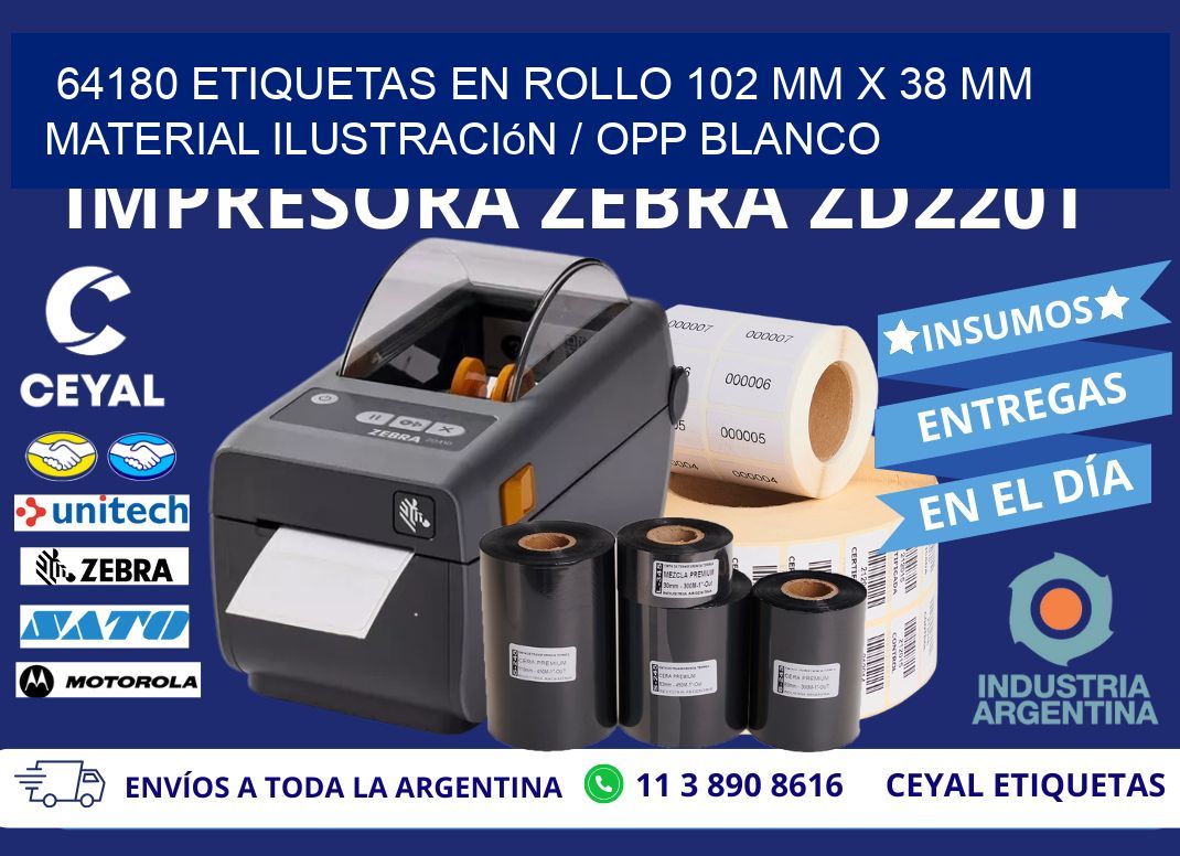 64180 Etiquetas en rollo 102 mm x 38 mm material Ilustración / OPP Blanco