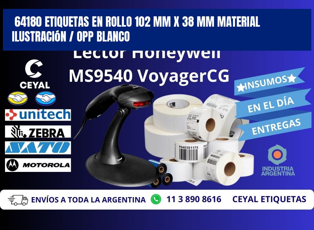 64180 Etiquetas en rollo 102 mm x 38 mm material Ilustración / OPP Blanco