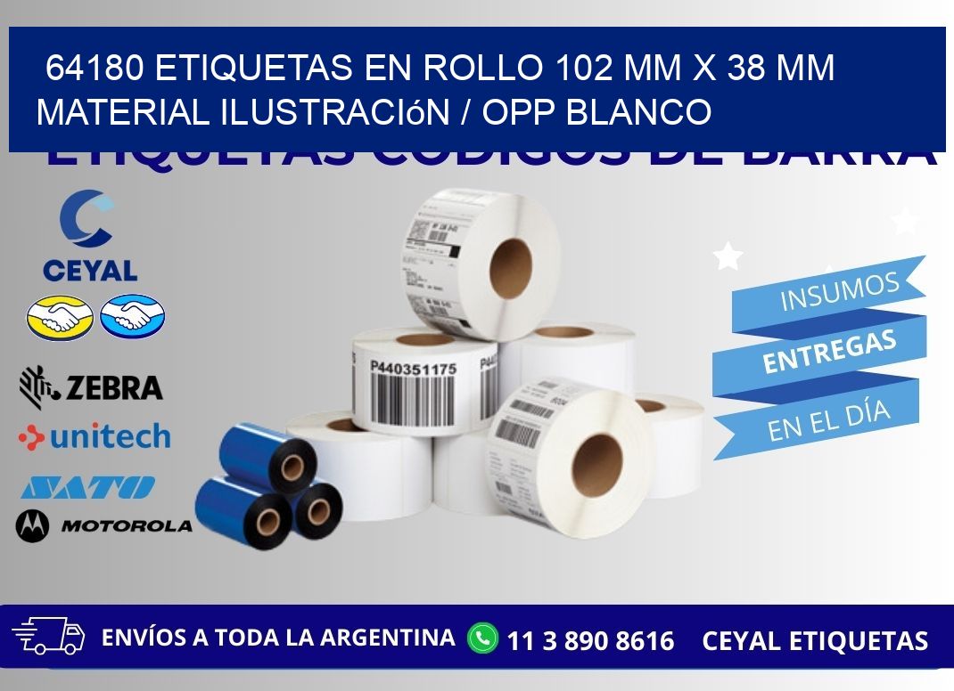 64180 Etiquetas en rollo 102 mm x 38 mm material Ilustración / OPP Blanco