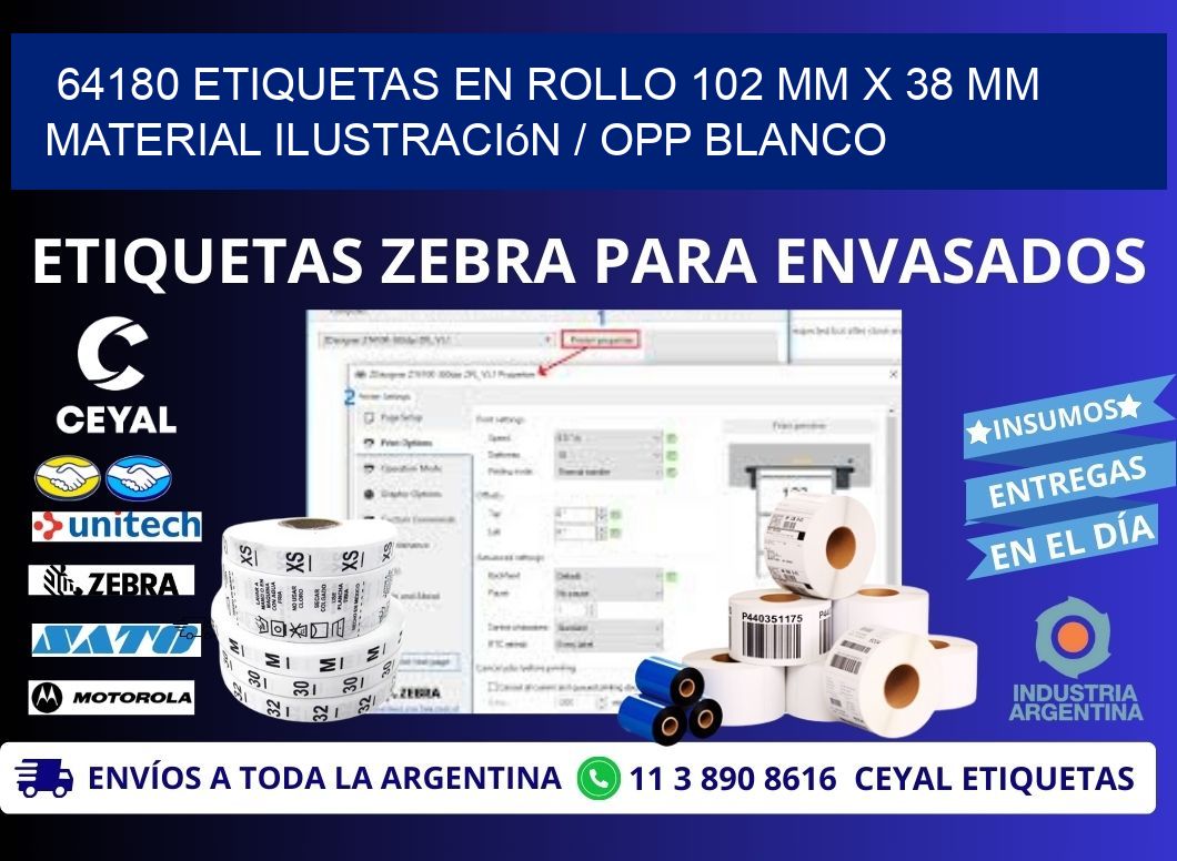 64180 Etiquetas en rollo 102 mm x 38 mm material Ilustración / OPP Blanco