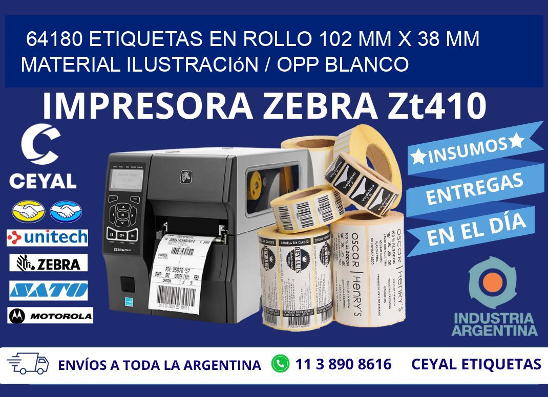 64180 Etiquetas en rollo 102 mm x 38 mm material Ilustración / OPP Blanco