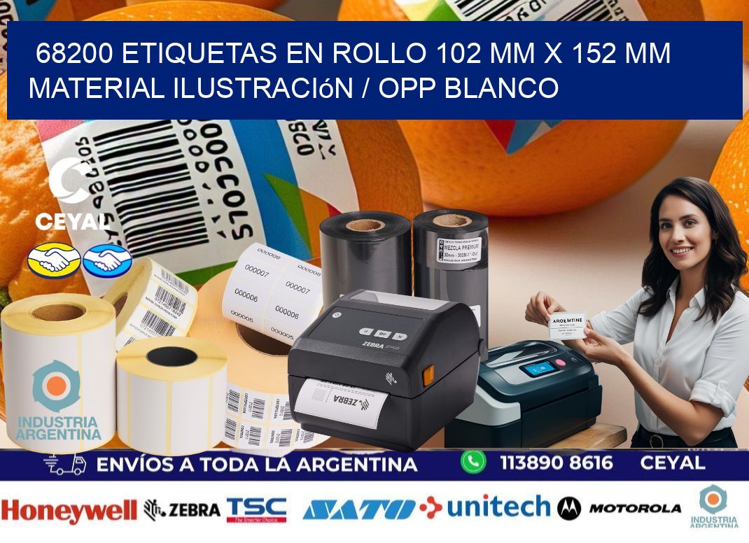 68200 Etiquetas en rollo 102 mm x 152 mm material Ilustración / OPP Blanco
