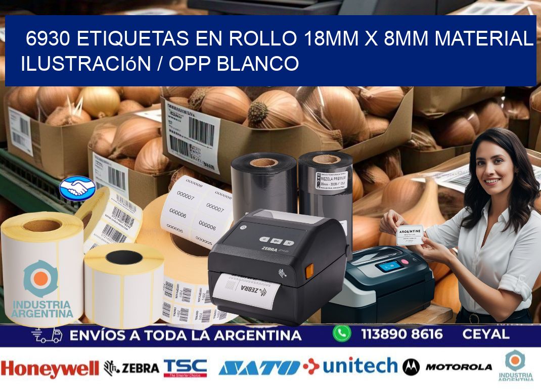 6930 Etiquetas en rollo 18mm x 8mm material Ilustración / OPP Blanco