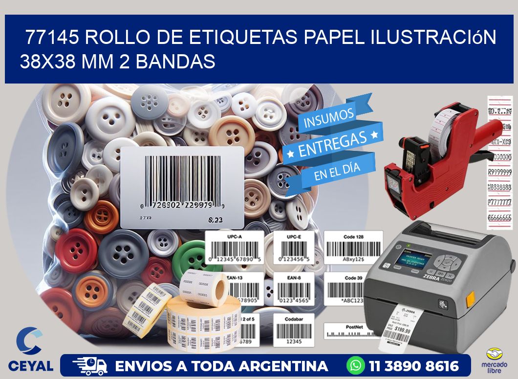 77145 Rollo de Etiquetas Papel Ilustración 38x38 Mm 2 Bandas