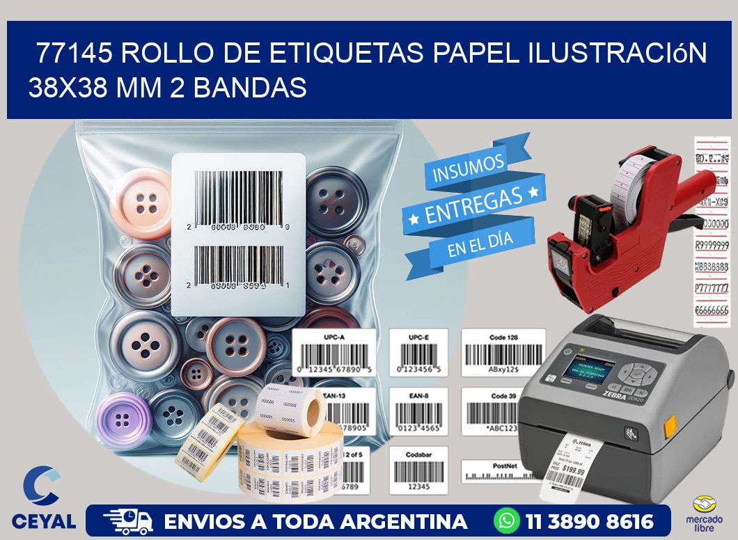 77145 Rollo de Etiquetas Papel Ilustración 38x38 Mm 2 Bandas