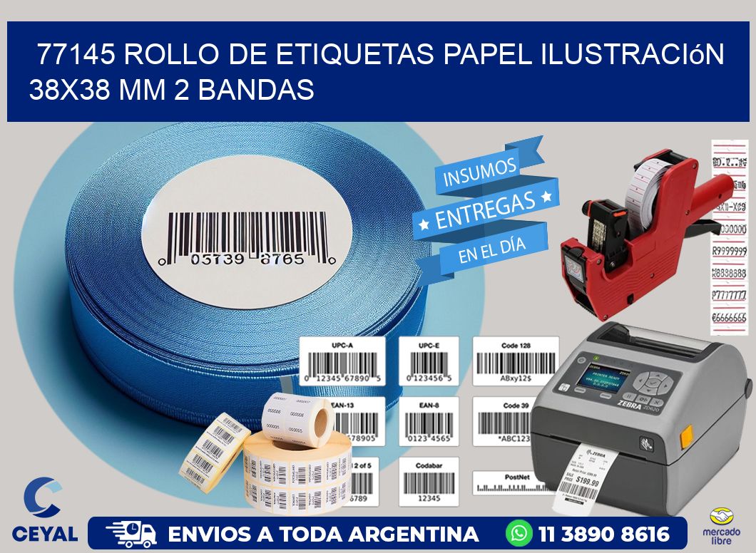 77145 Rollo de Etiquetas Papel Ilustración 38×38 Mm 2 Bandas