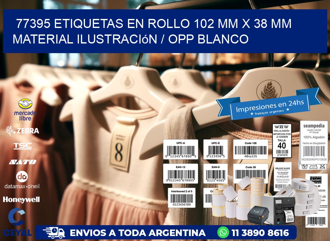 77395 Etiquetas en rollo 102 mm x 38 mm material Ilustración / OPP Blanco