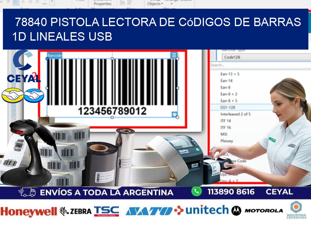 78840 Pistola Lectora De Códigos De Barras 1d Lineales Usb