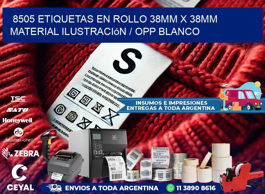8505 Etiquetas en rollo 38mm x 38mm material Ilustración / OPP Blanco