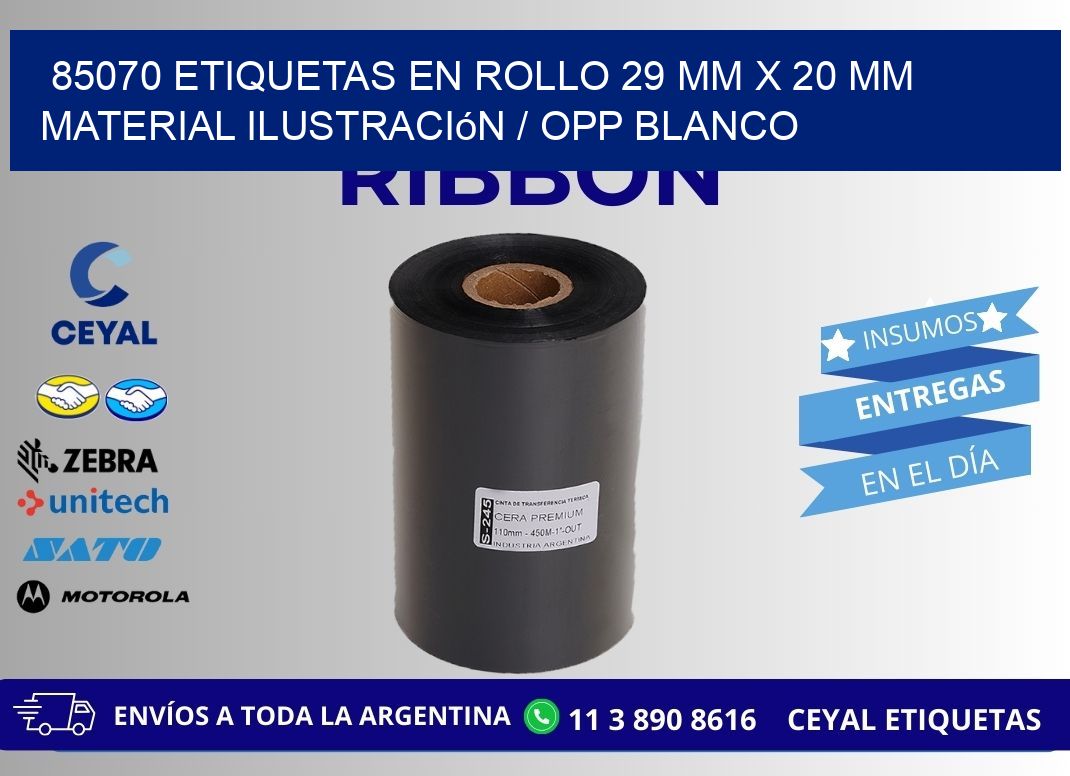 85070 Etiquetas en rollo 29 mm x 20 mm material Ilustración / OPP Blanco
