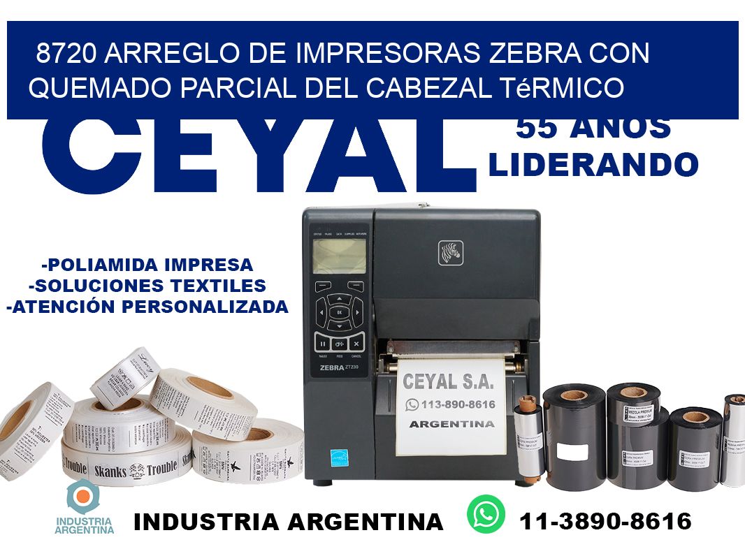 8720 arreglo de impresoras zebra con quemado parcial del cabezal térmico