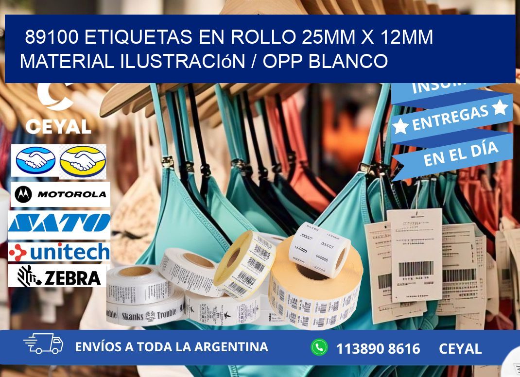89100 Etiquetas en rollo 25mm x 12mm material Ilustración / OPP Blanco