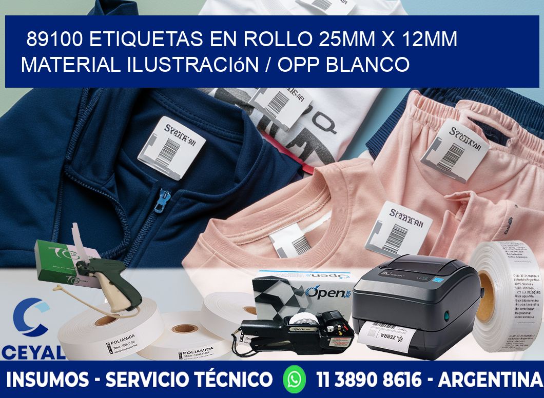 89100 Etiquetas en rollo 25mm x 12mm material Ilustración / OPP Blanco