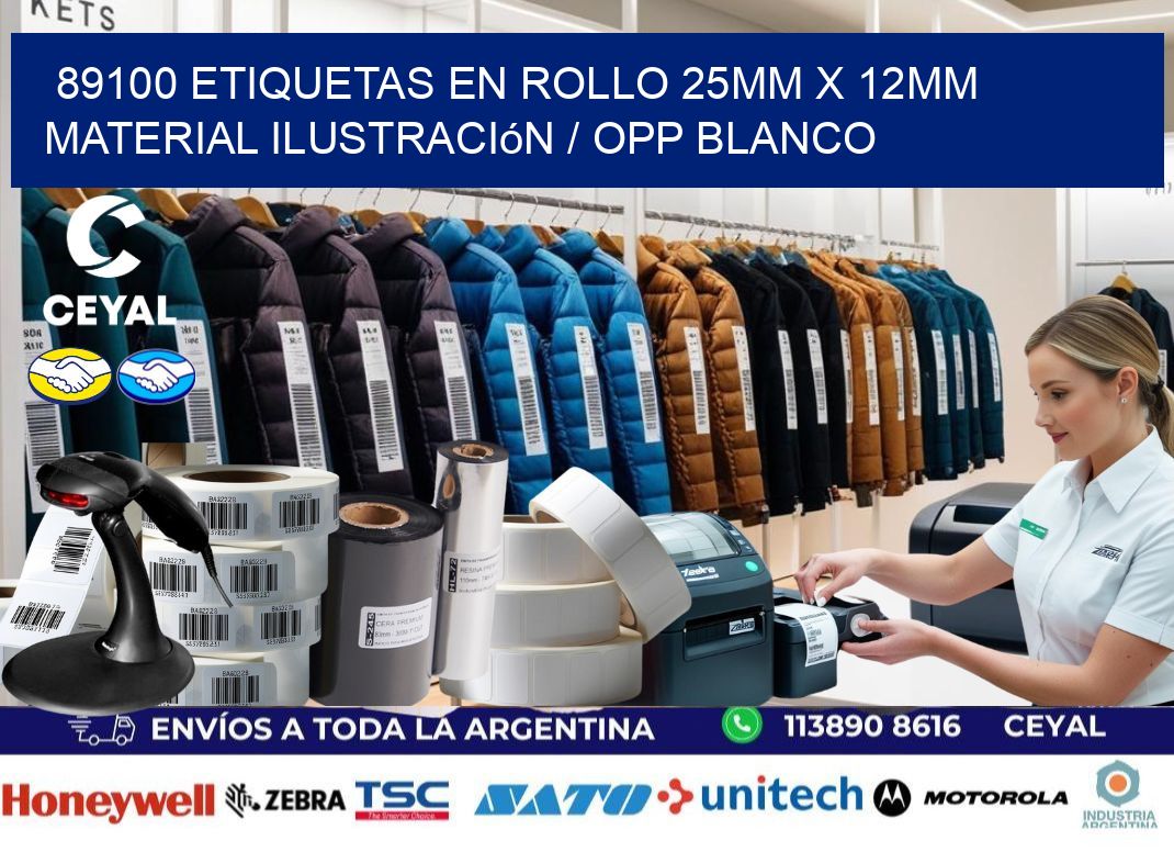 89100 Etiquetas en rollo 25mm x 12mm material Ilustración / OPP Blanco