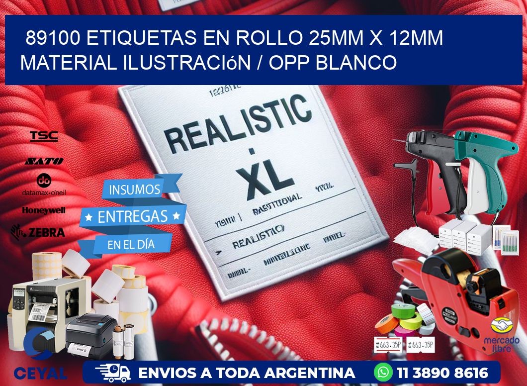 89100 Etiquetas en rollo 25mm x 12mm material Ilustración / OPP Blanco