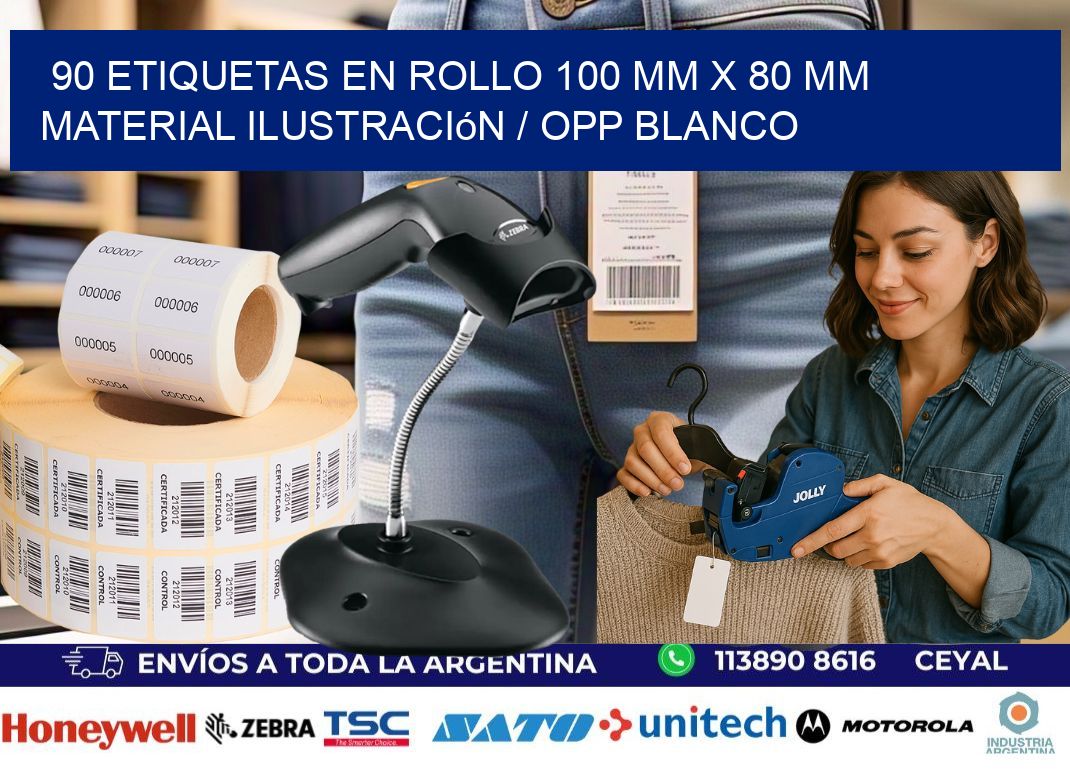 90 Etiquetas en rollo 100 mm x 80 mm material Ilustración / OPP Blanco