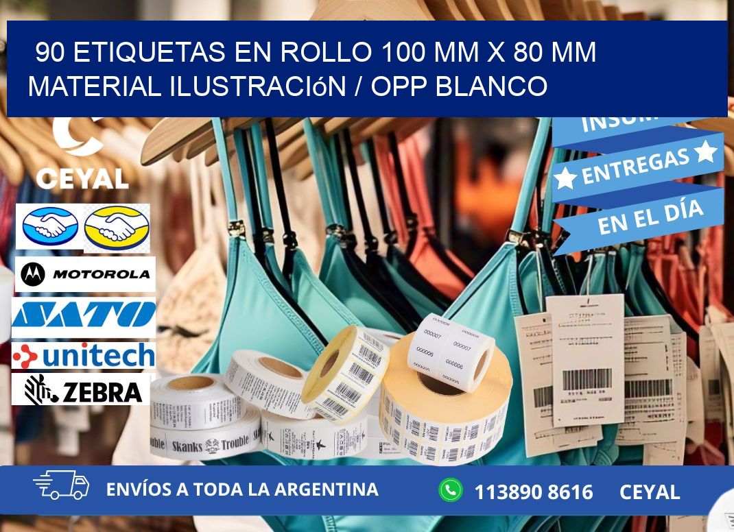 90 Etiquetas en rollo 100 mm x 80 mm material Ilustración / OPP Blanco