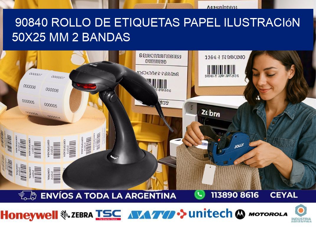 90840 Rollo de Etiquetas Papel Ilustración 50x25 Mm 2 Bandas